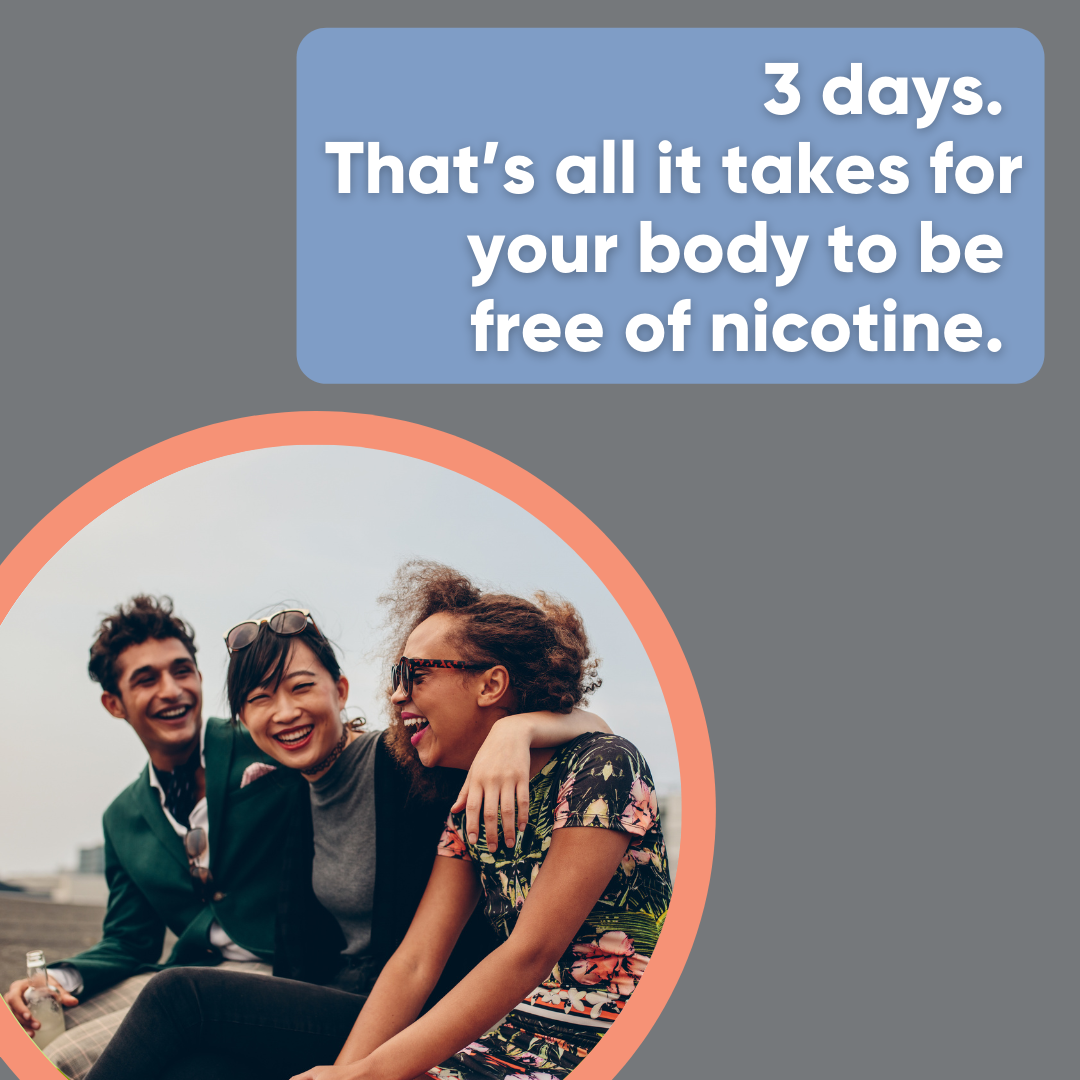3 days. That's all it takes for your body to be free of nicotine.